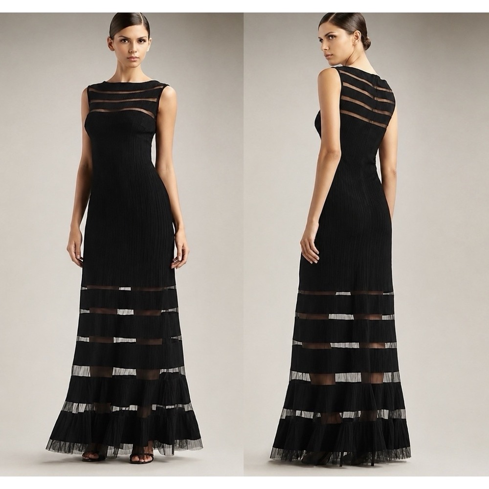 Tadashi Shoji One Shoulder Pintuck Jersey Mermaid Maxi Gown Dress Black SZ S - Picture 5 of 11